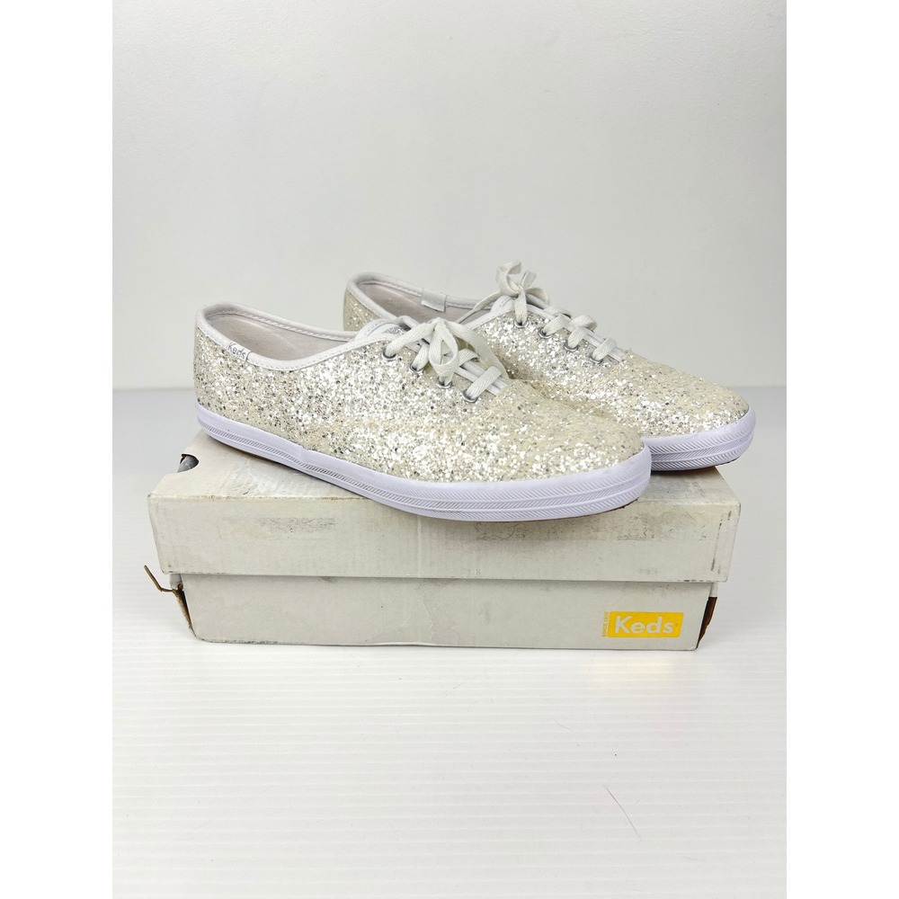 Keds‎ Champion Glitter Cel White Silver Low Top Sneakers WF66846 Womens Sz 7.5